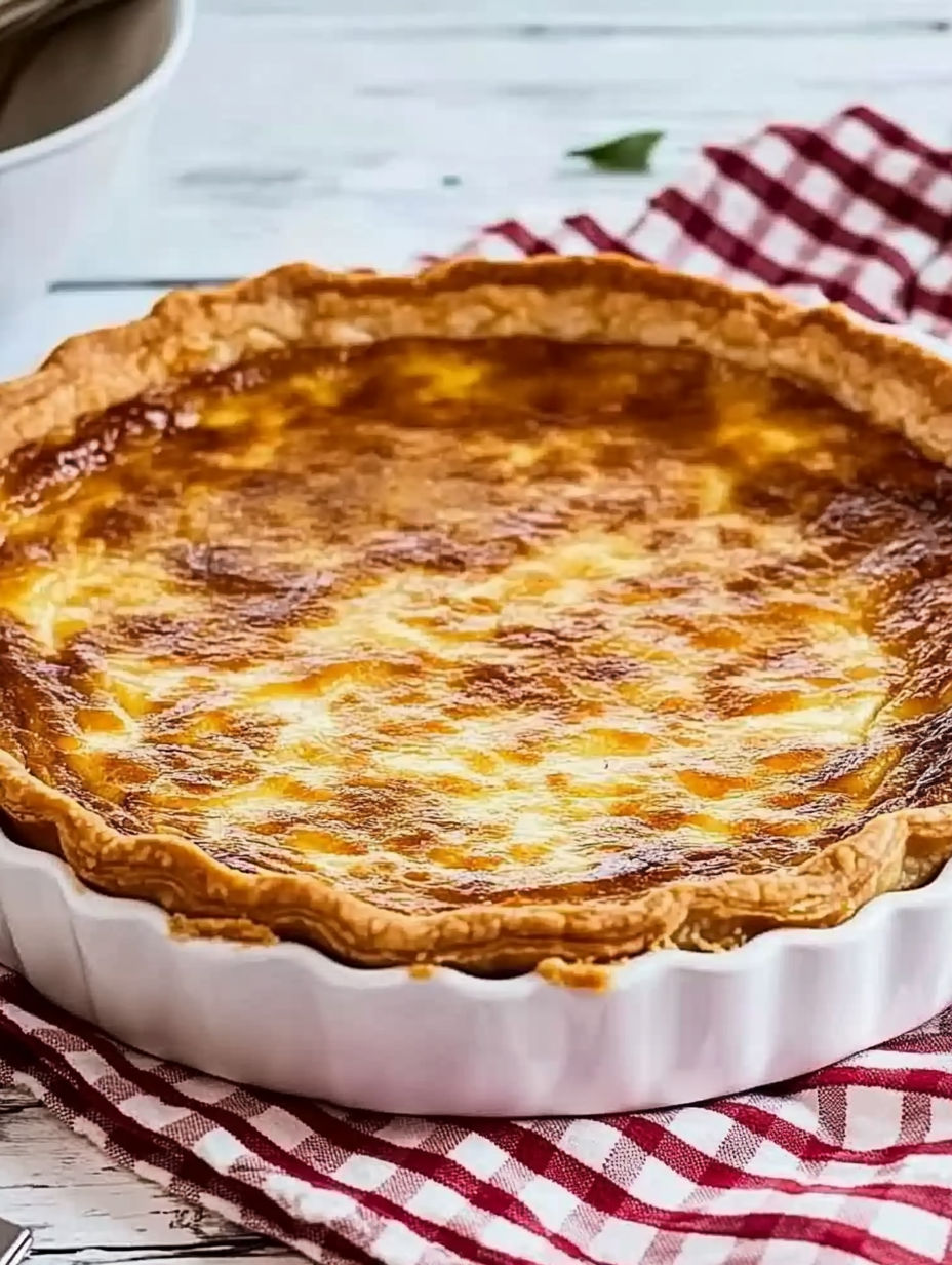 A pie with a golden crust and a filling of cheese.