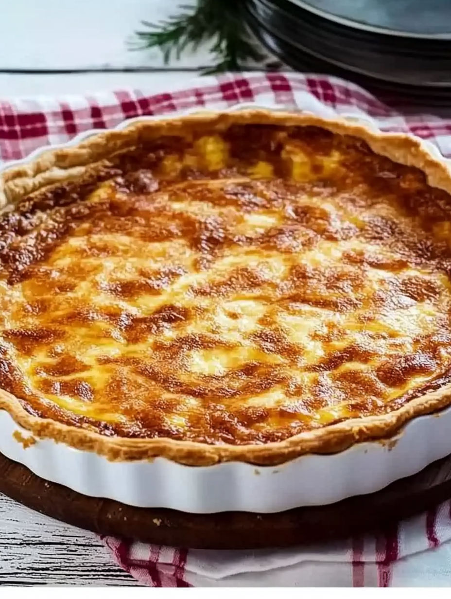 A pie with a golden crust.