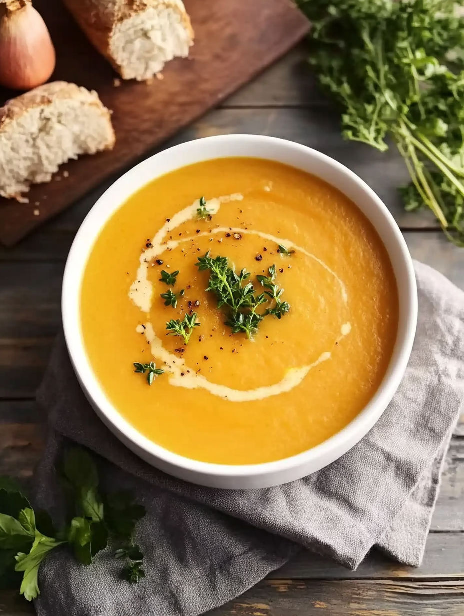 A bowl of soup with a spoon in it.