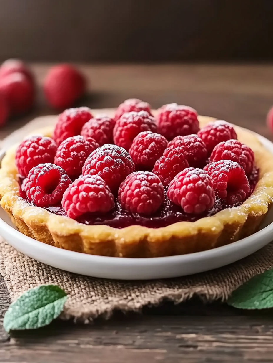 A plate of raspberries with a slice of pie.