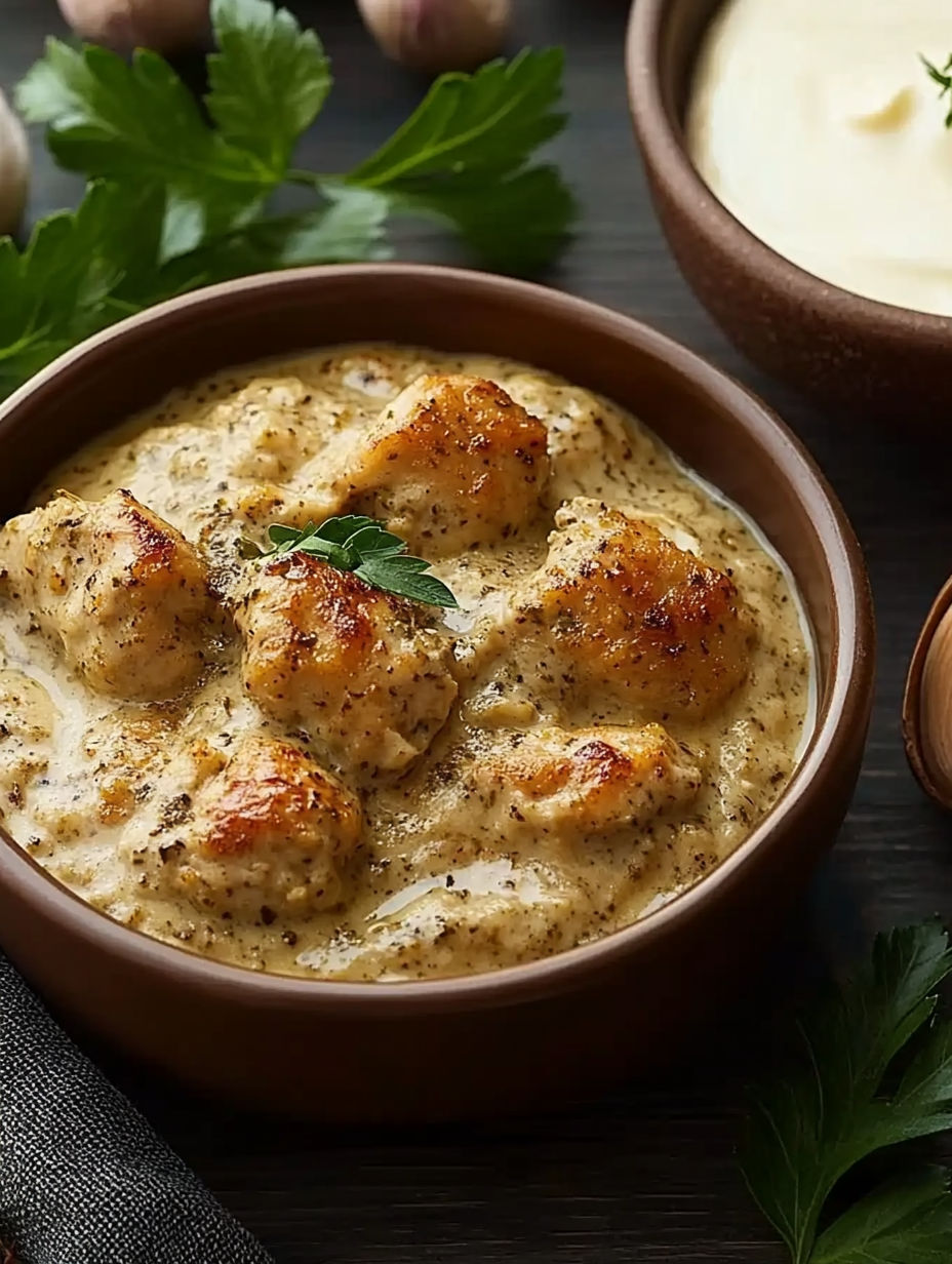 A bowl of chicken soup with a spoon in it.
