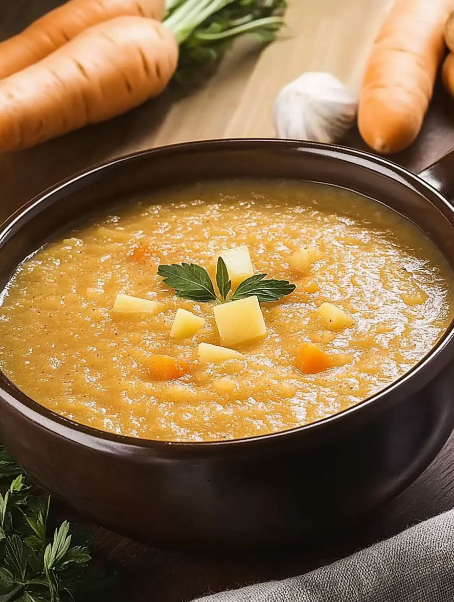 A bowl of soup with a spoon in it.