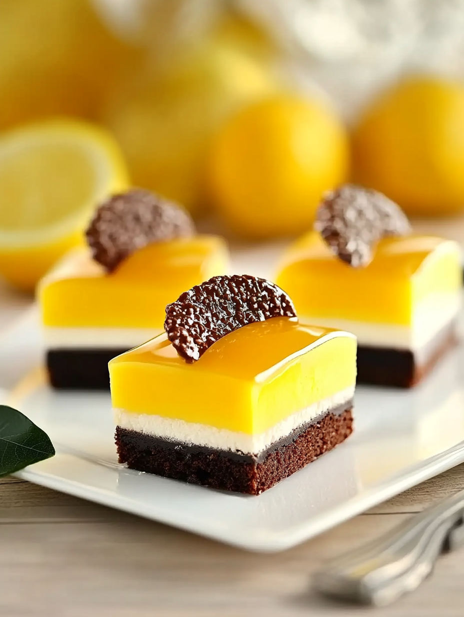 A slice of lemon cheesecake with a chocolate drizzle.