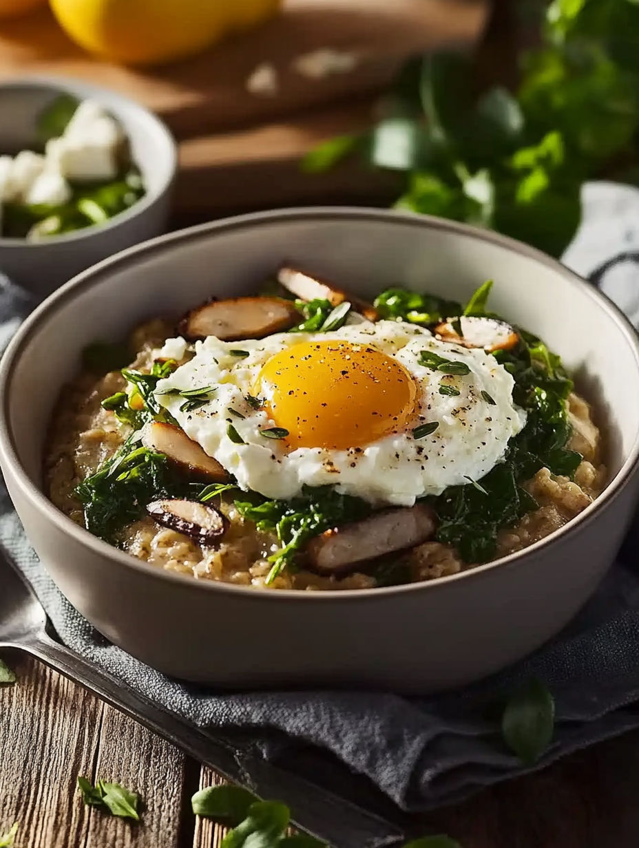 A bowl of food with an egg on top.