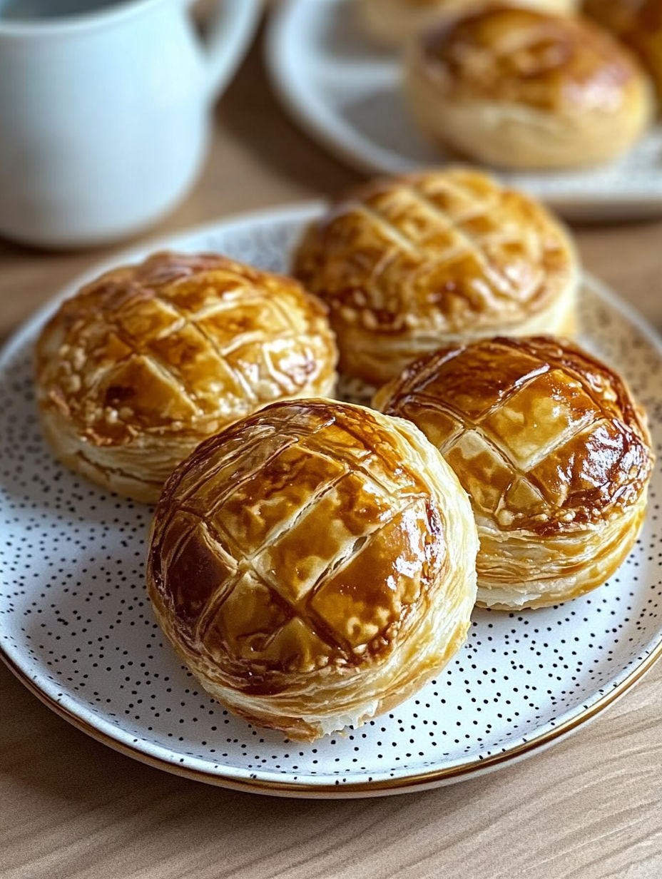 Three golden brown pastries on a plate.