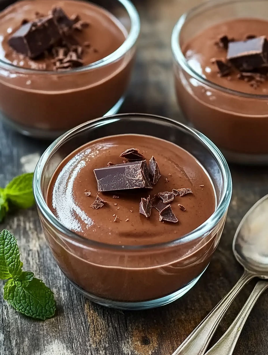 A chocolate dessert with chocolate chips on top.