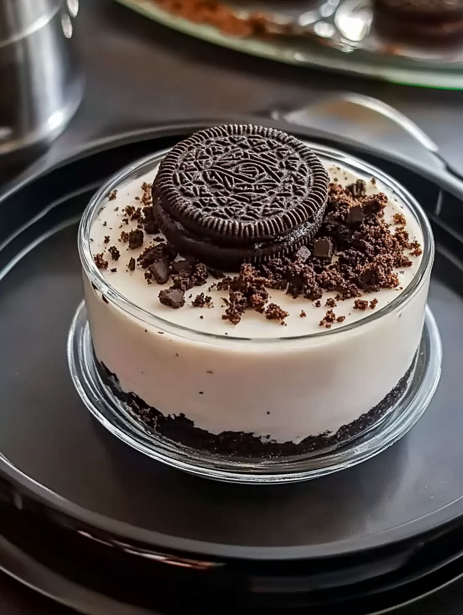 A small dessert with a cookie and an Oreo on top.