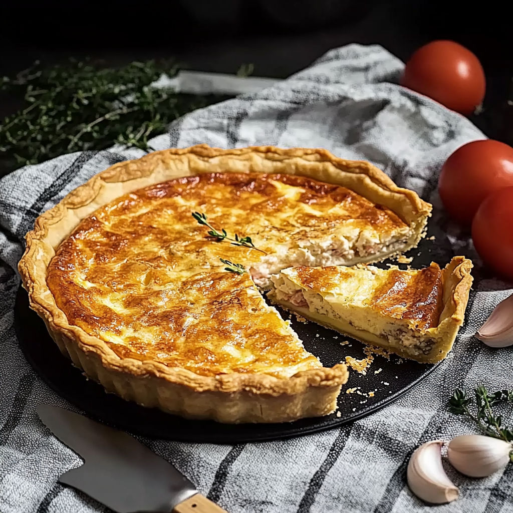 A slice of quiche is on a plate.