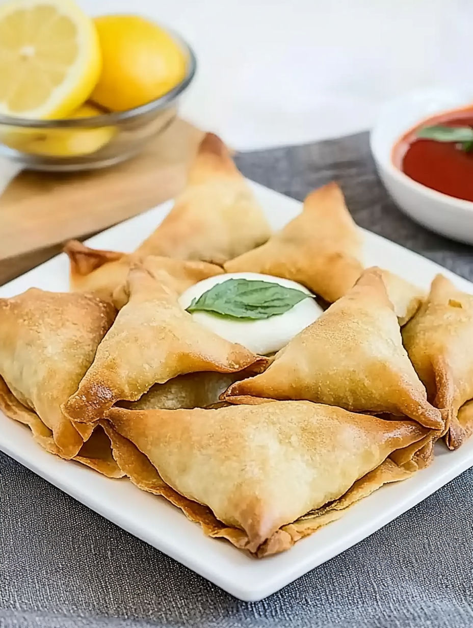 A plate of food with a white sauce and a green herb on top.