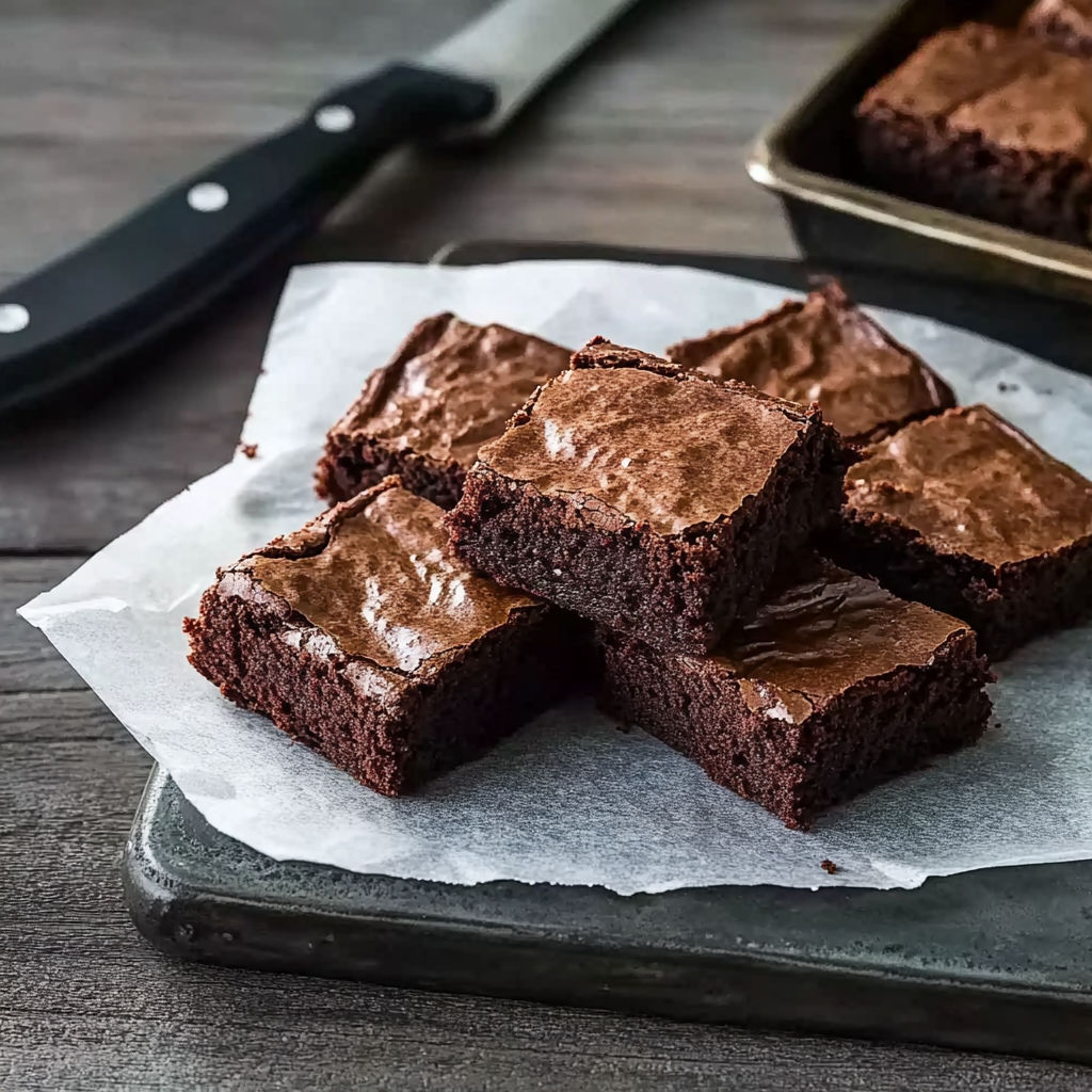 A pan of brownies on a table.