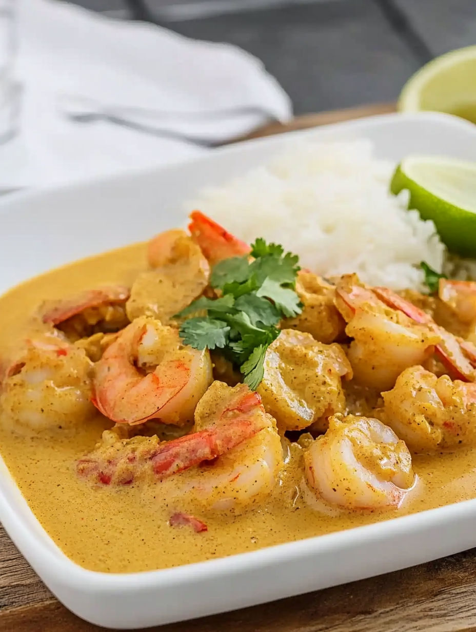 A white plate with shrimp and rice.