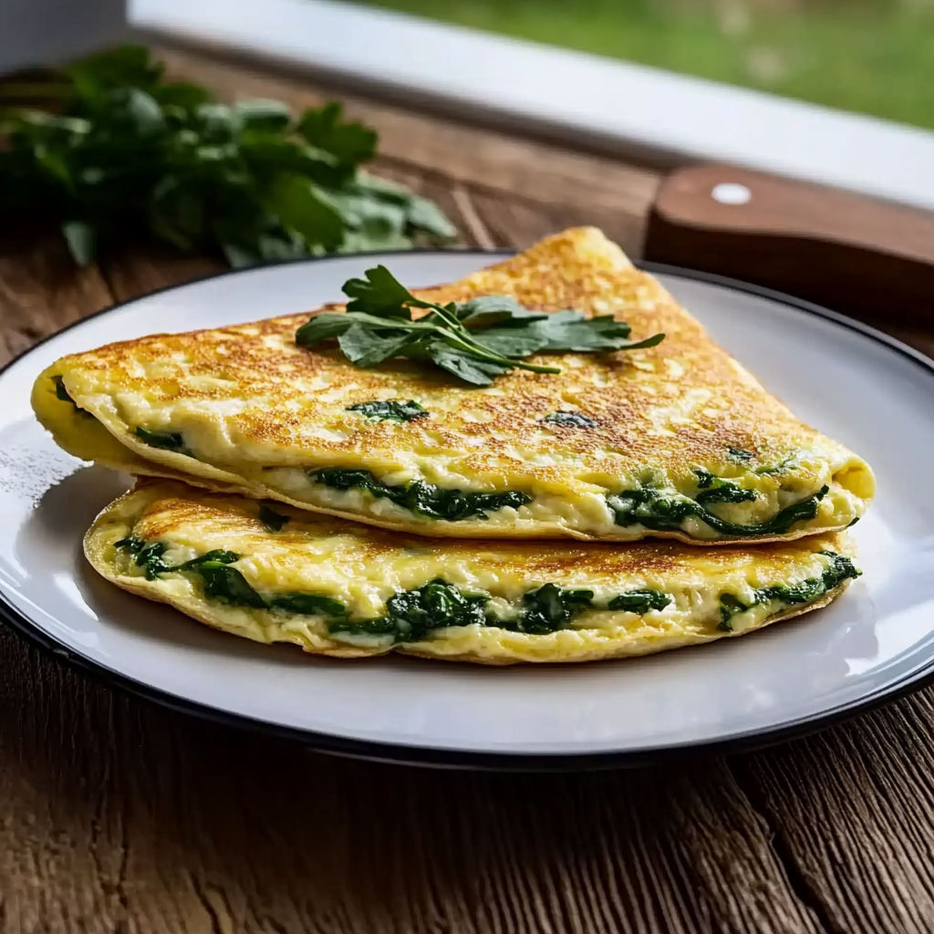 A plate of food with spinach on top.