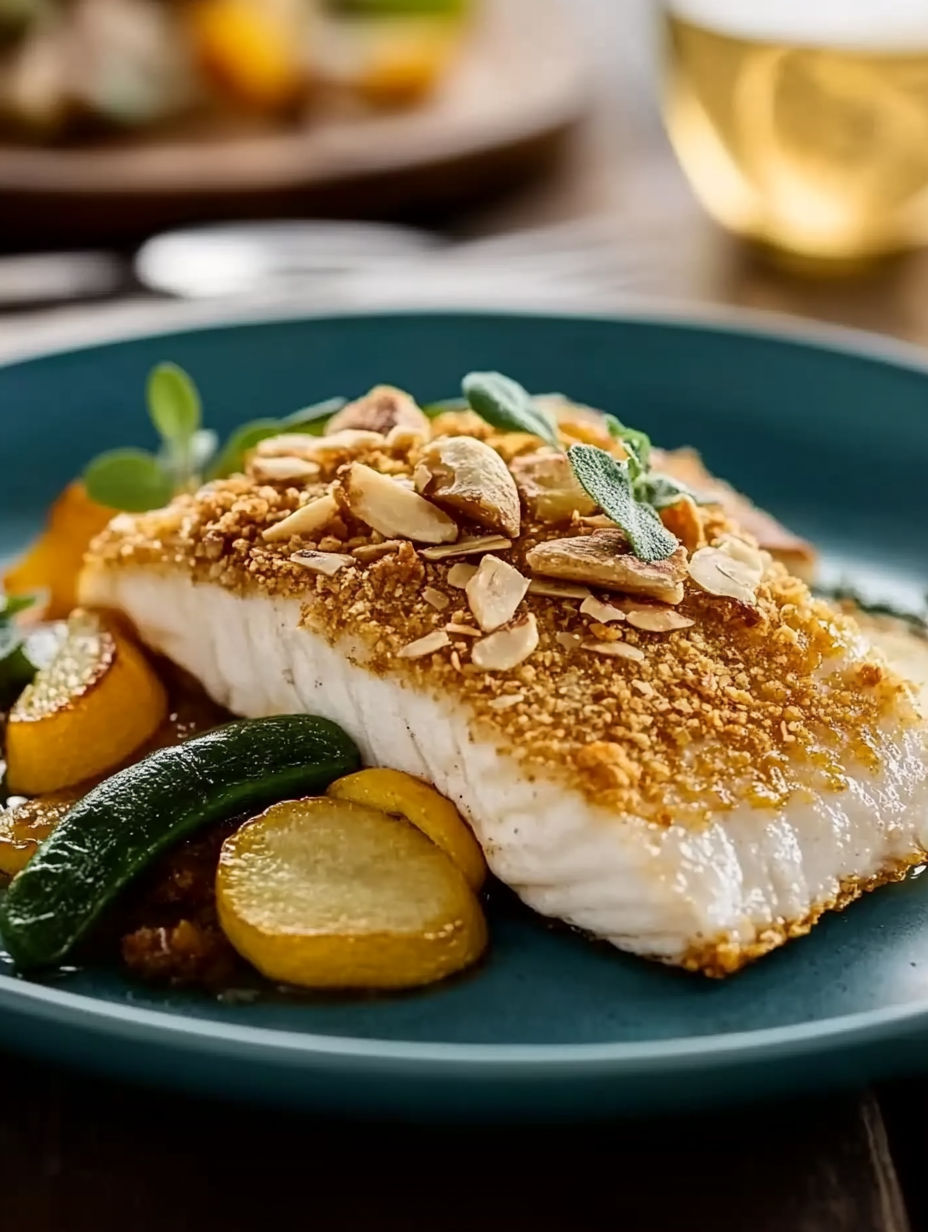 A plate of food with fish and vegetables.