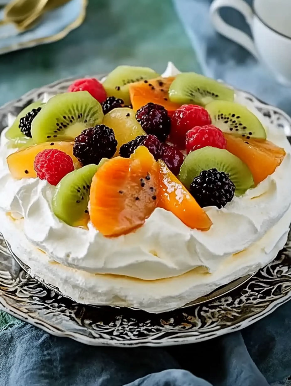 A slice of cake with fruit on top.