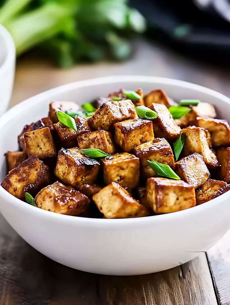 A bowl of food with green toppings.