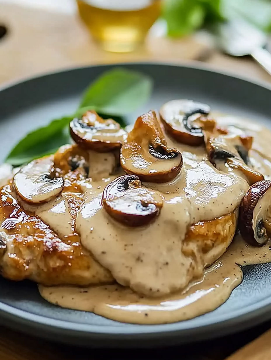 A plate of food with mushrooms and sauce.