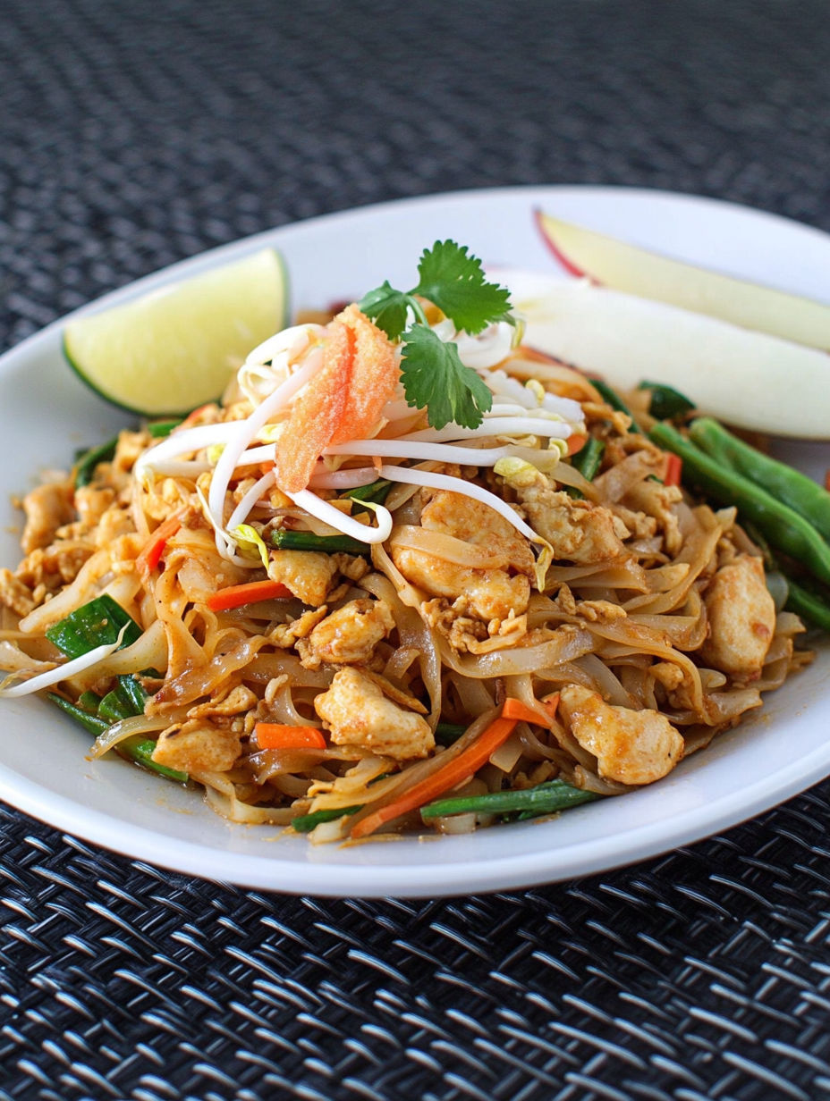 A plate of food with noodles, vegetables, and meat.