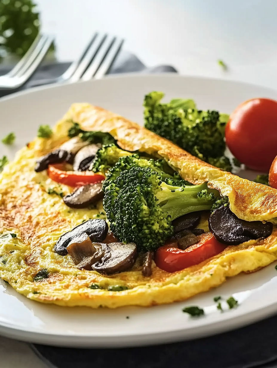 A plate of food with broccoli and tomatoes.