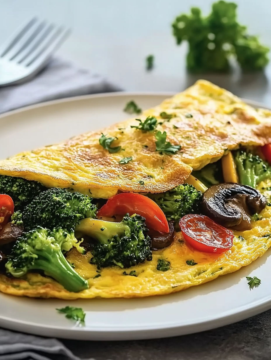 A plate of food with broccoli and tomatoes.
