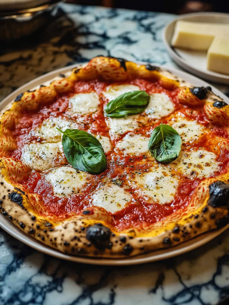 A pizza with cheese and basil on top.