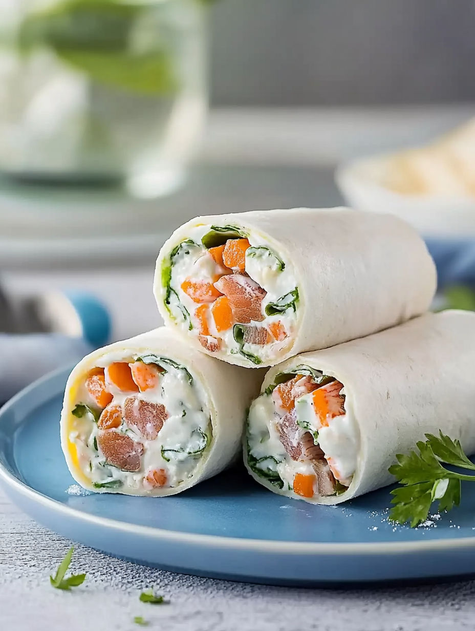 A plate with three wraps on it.