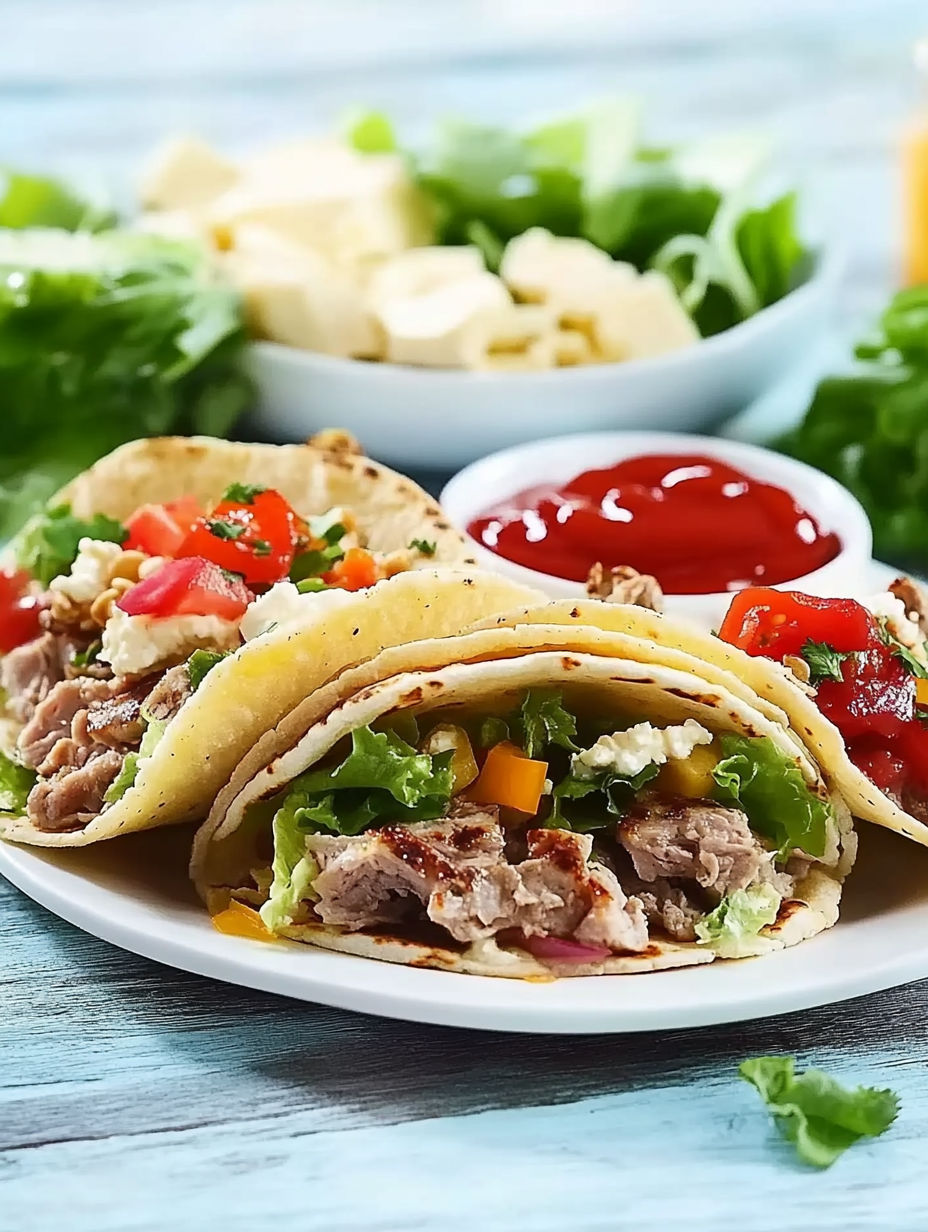 A plate of food with a bowl of salsa.