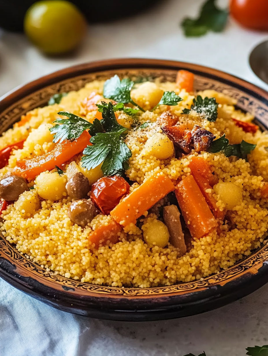 A bowl of rice with vegetables and spices.