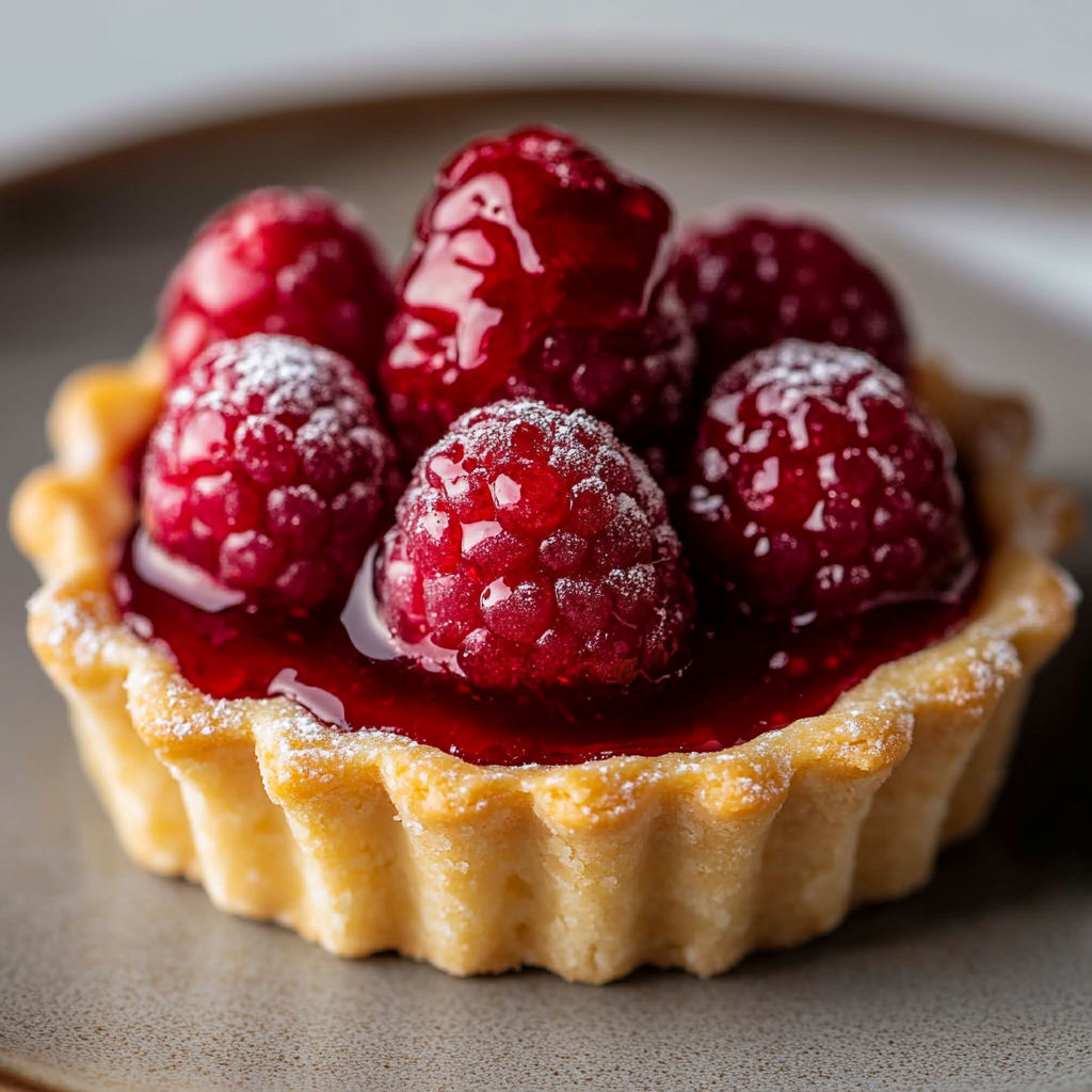 A small pastry with raspberries on top.