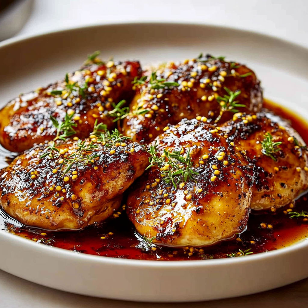 A plate of chicken with herbs on it.