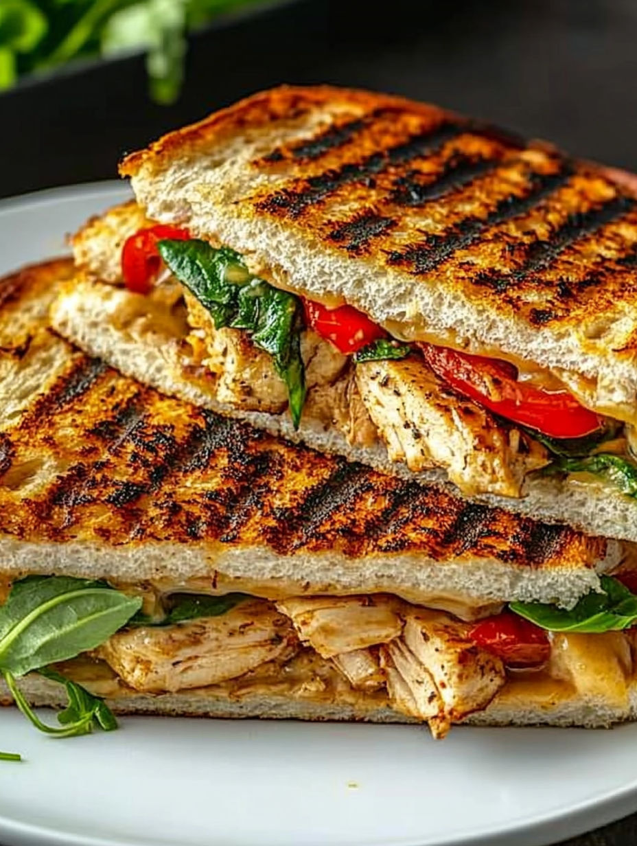 A sandwich with chicken, tomatoes, lettuce, and cheese.