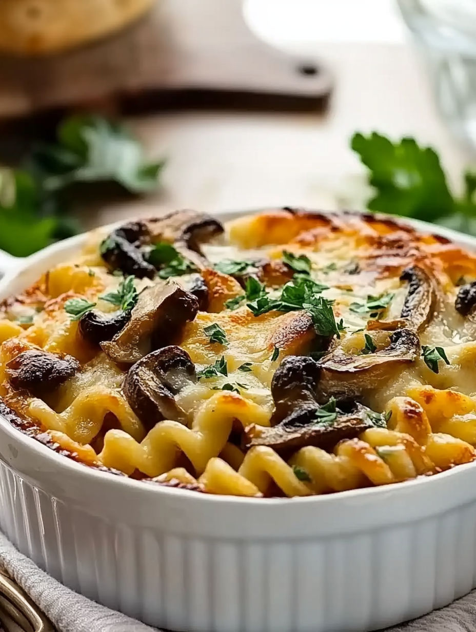 A bowl of food with mushrooms and herbs.