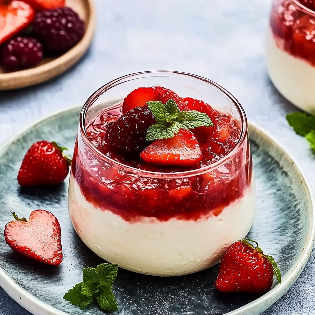 A glass of panacotta de Saint-Valentin.