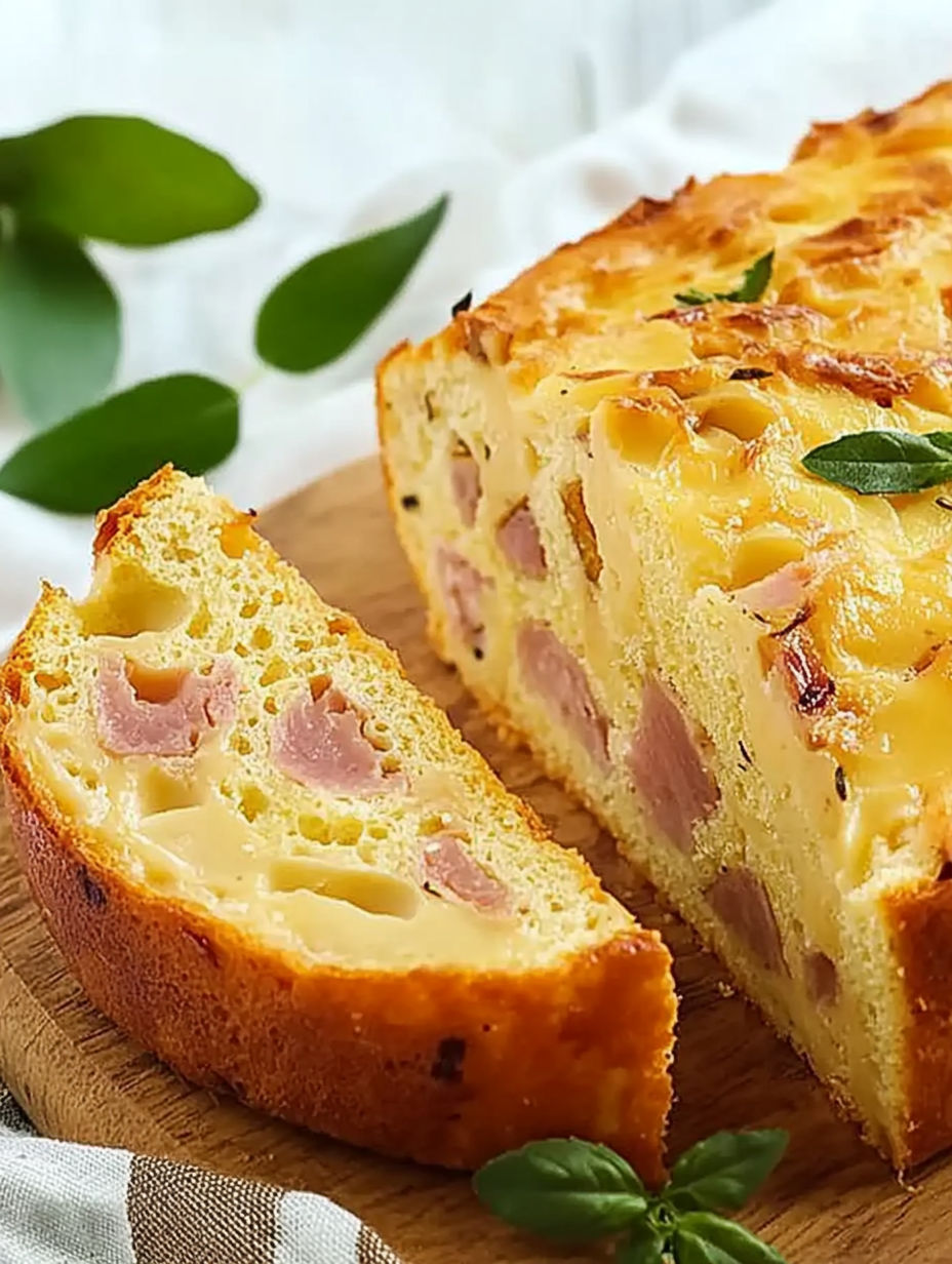 A slice of ham and cheese casserole.