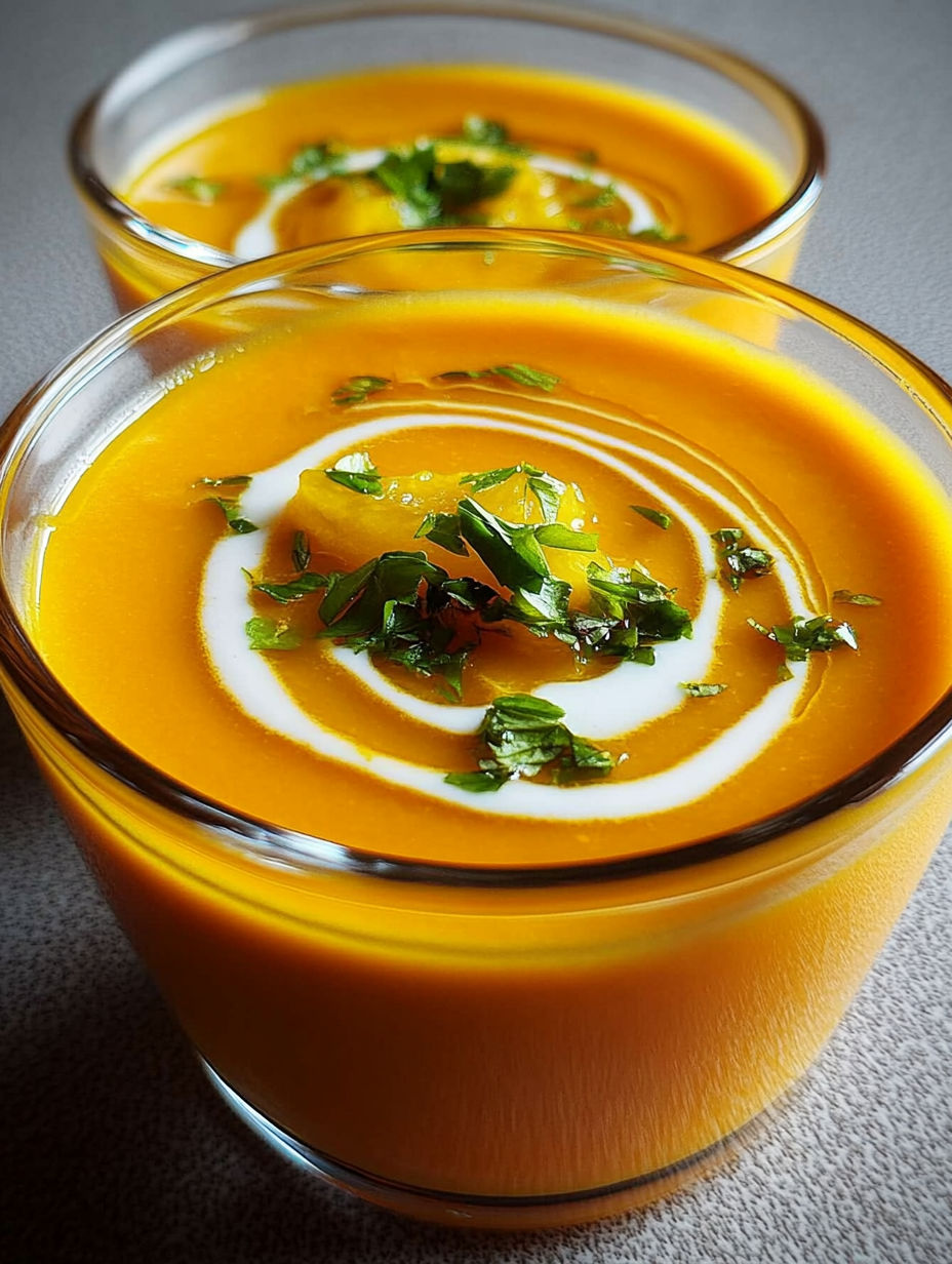 A bowl of soup with green garnish.