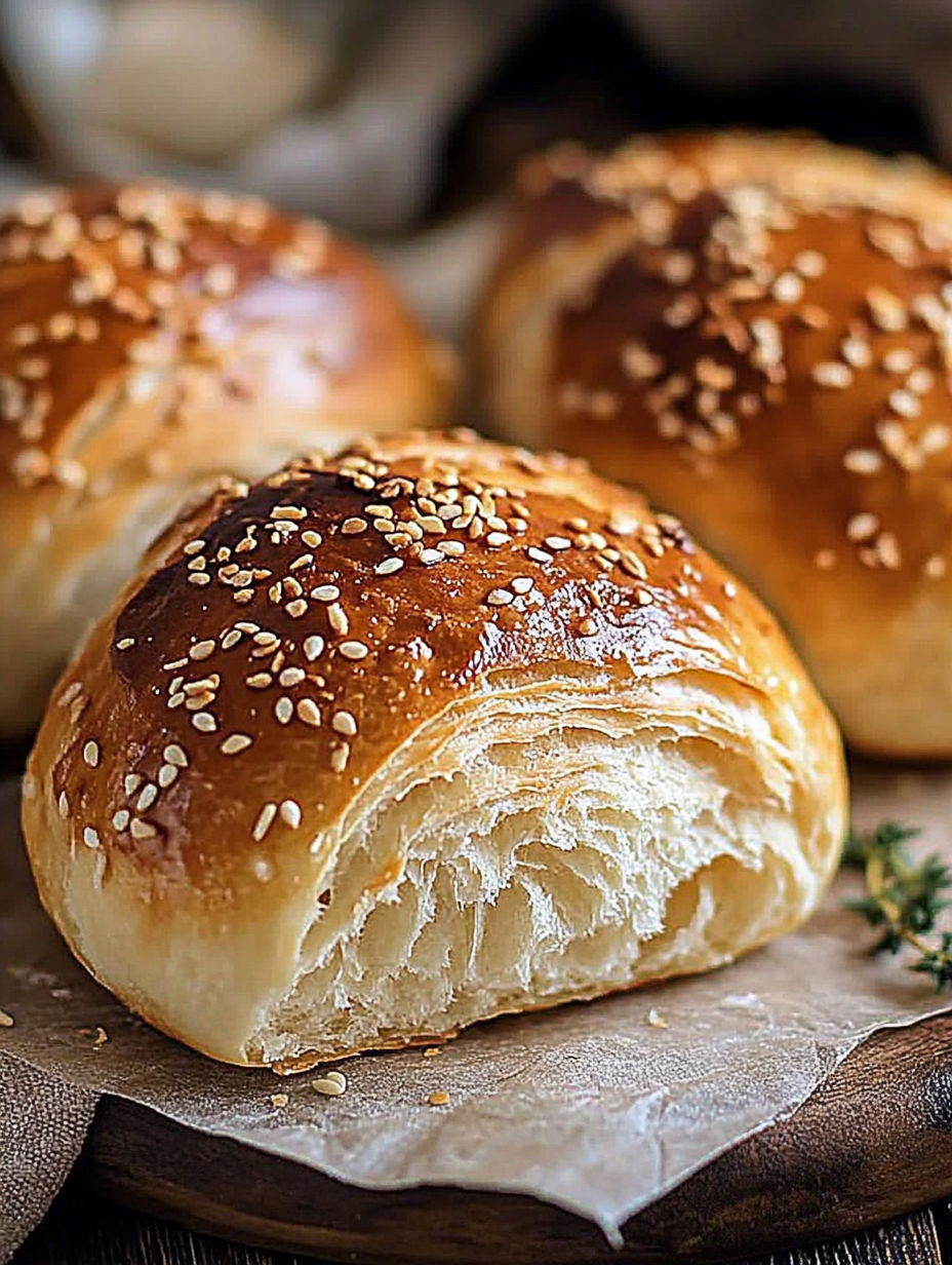 A close up of a bread roll with sesame seeds on top.