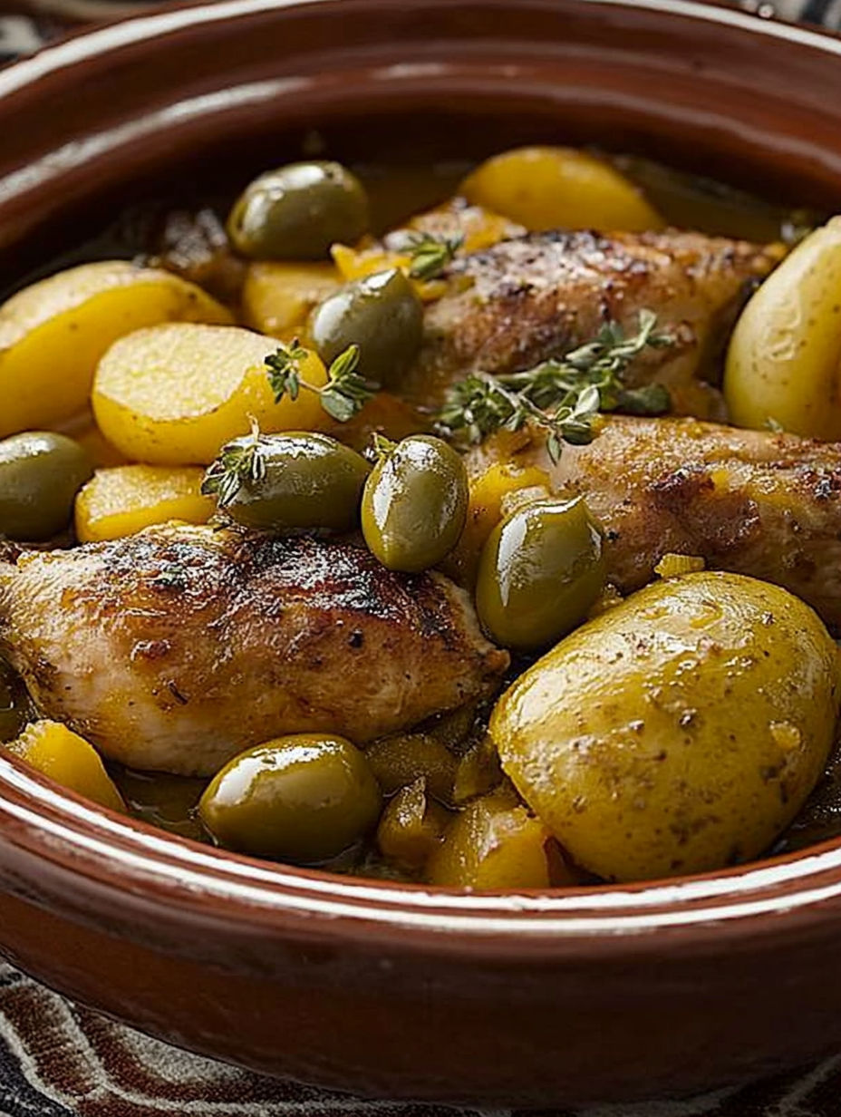 A bowl of food with chicken and potatoes.