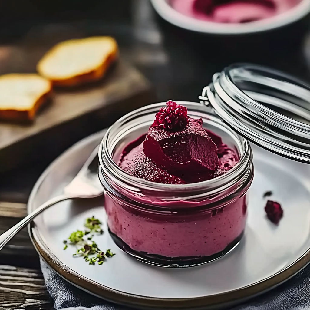 A small glass bowl of caviar de betterave.