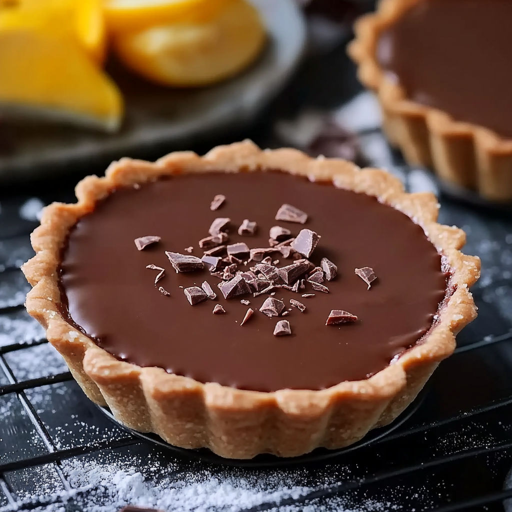 A chocolate dessert in a pastry shell.