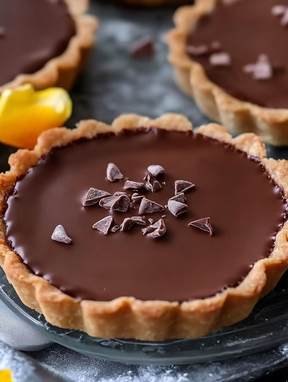 A chocolate dessert in a pastry shell.