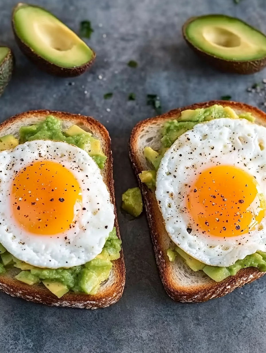 Toast with avocado and egg.
