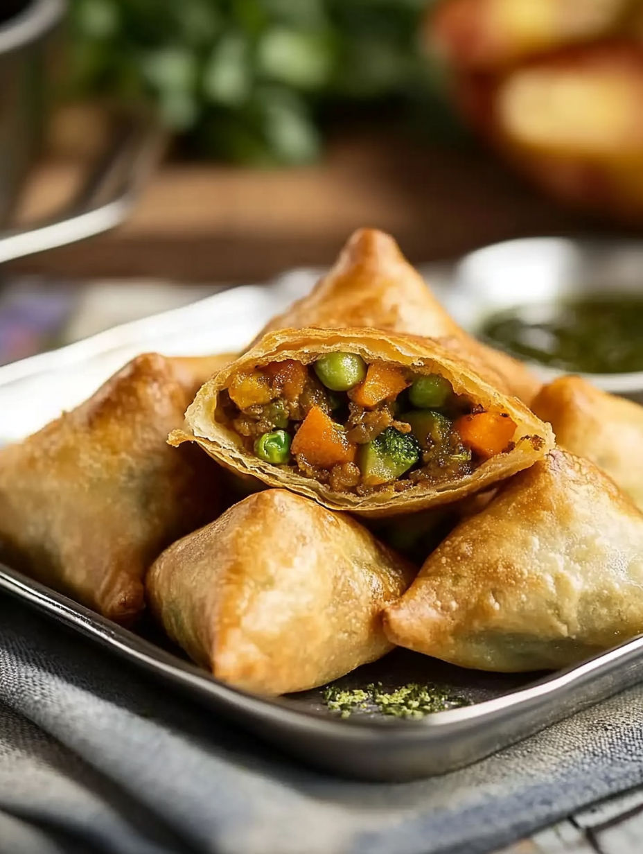 A plate of food with a pastry and a green sauce.