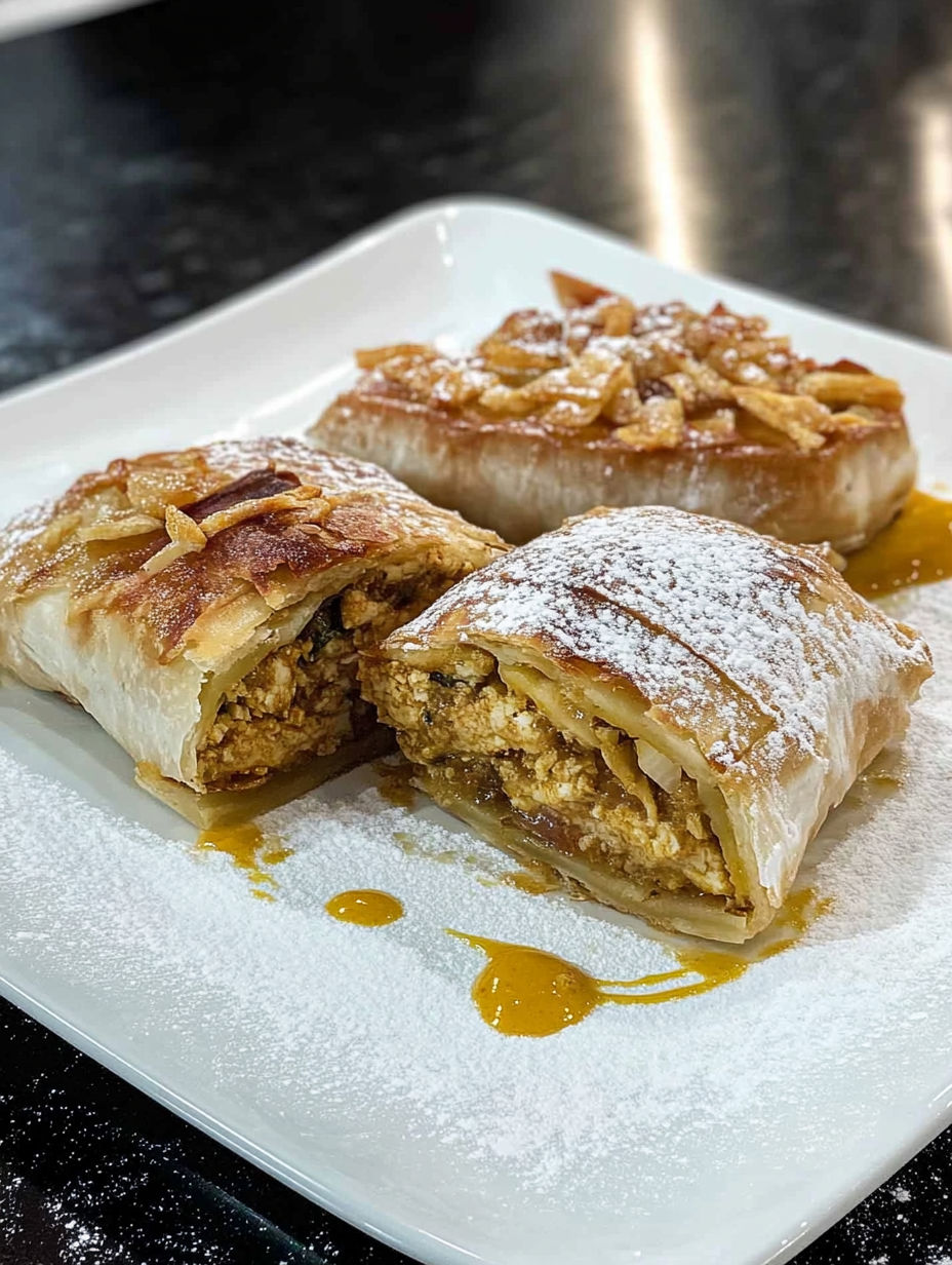 A plate of food with two pastries on it.