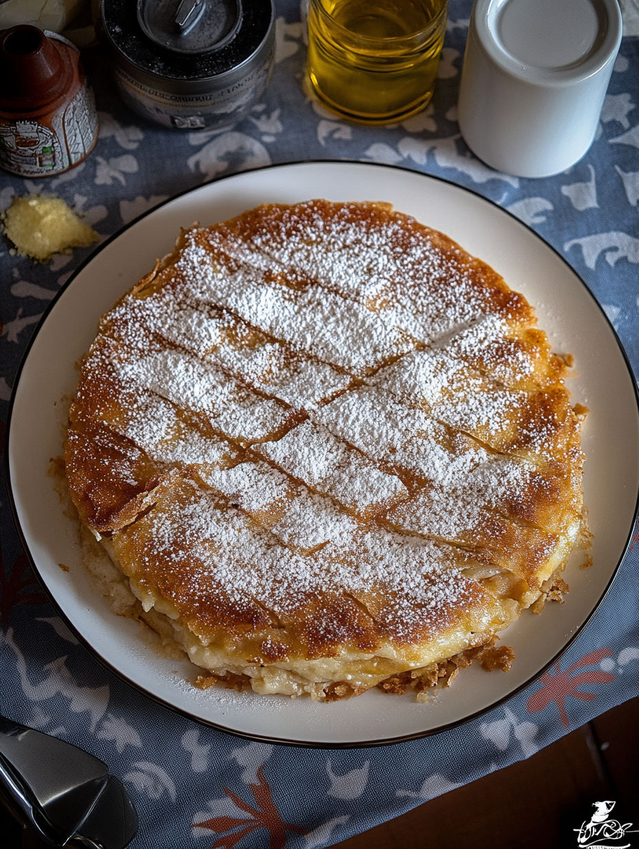 A plate of food with powdered sugar on top.