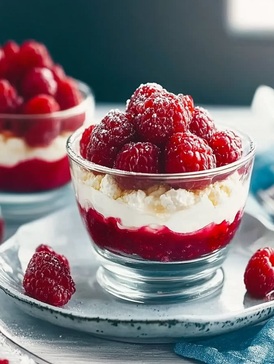 A bowl of raspberries with white cream.