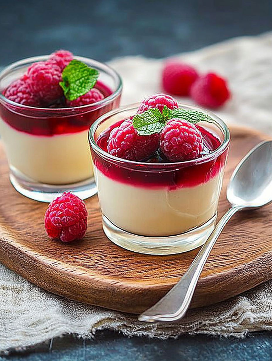 Two glasses of raspberry cheesecake with raspberries on top.