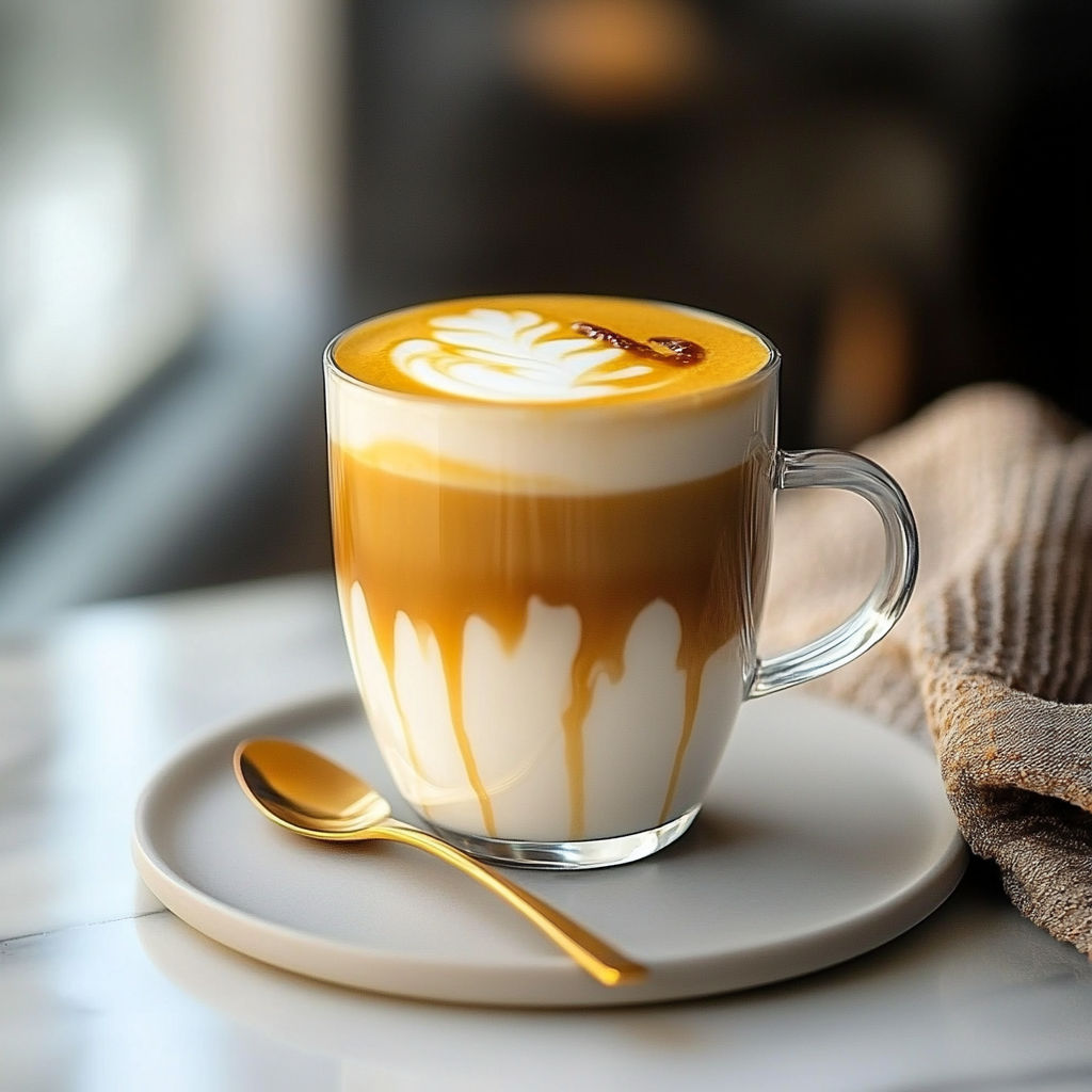 A cup of caramel latte macchiato.