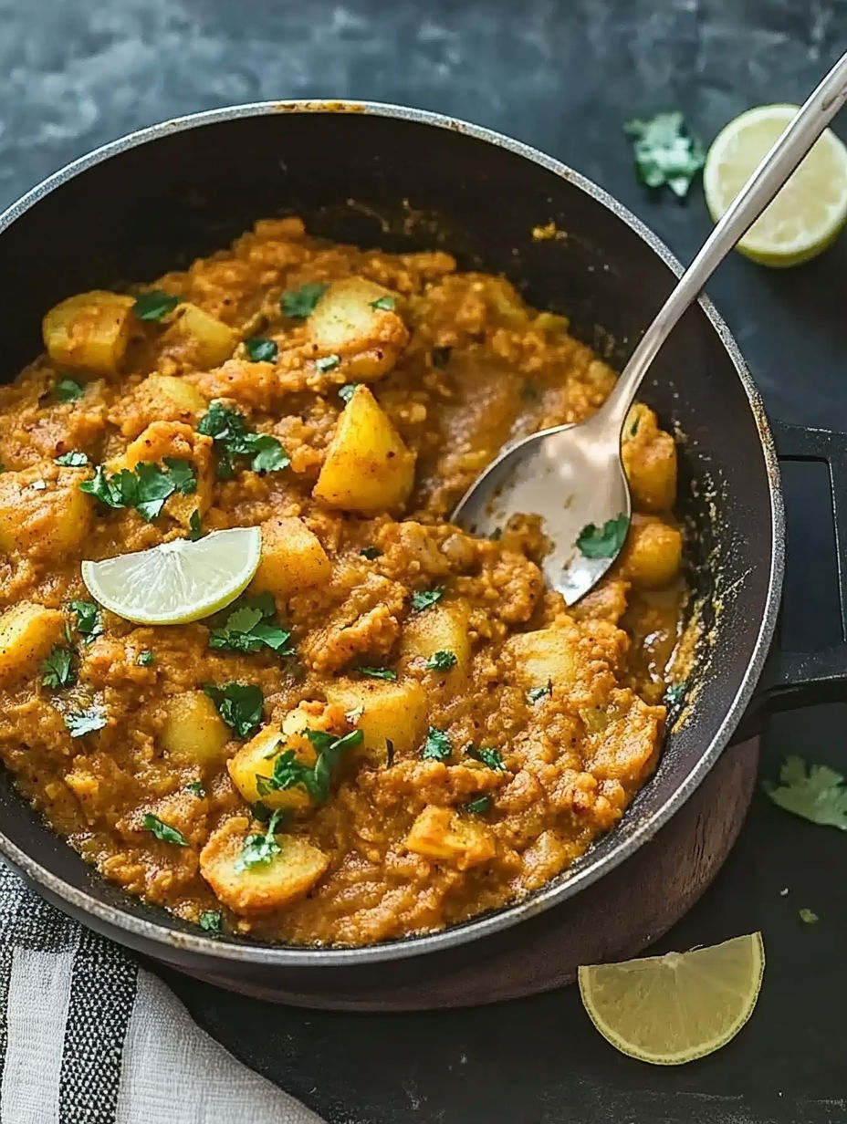 A bowl of food with a spoon in it.
