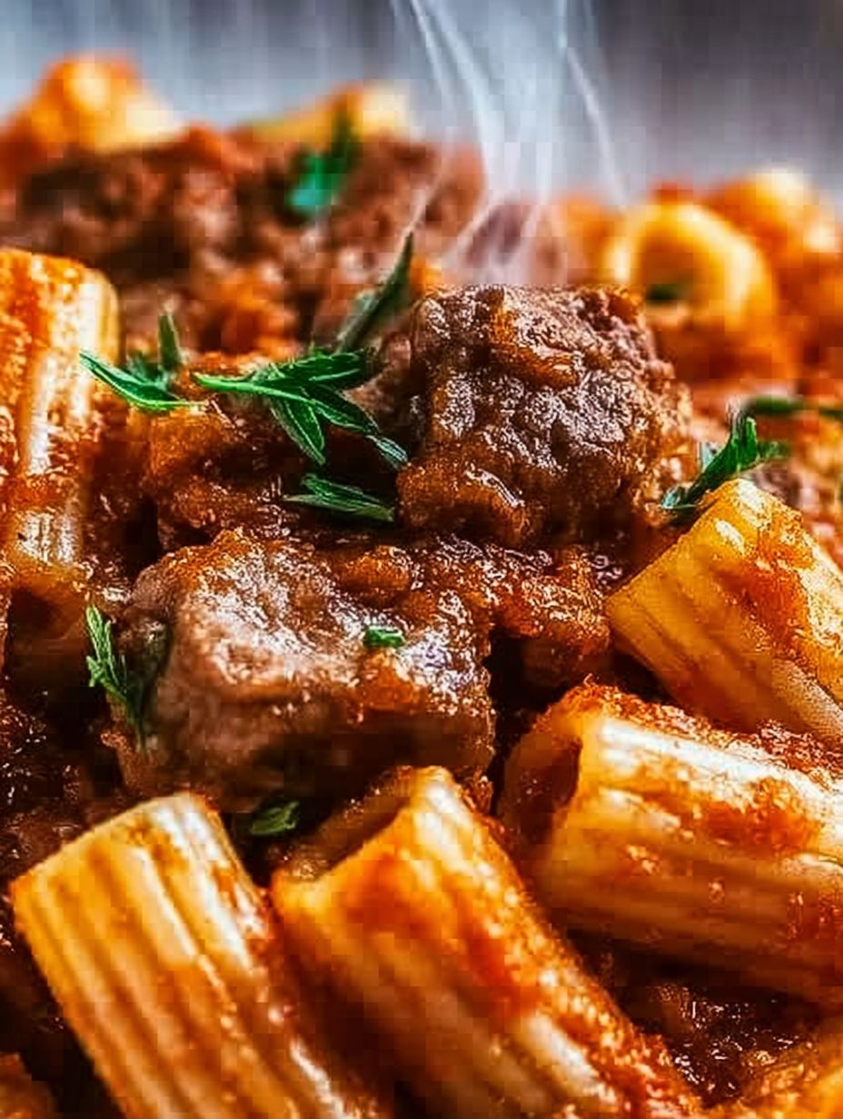 A plate of food with pasta and meat.