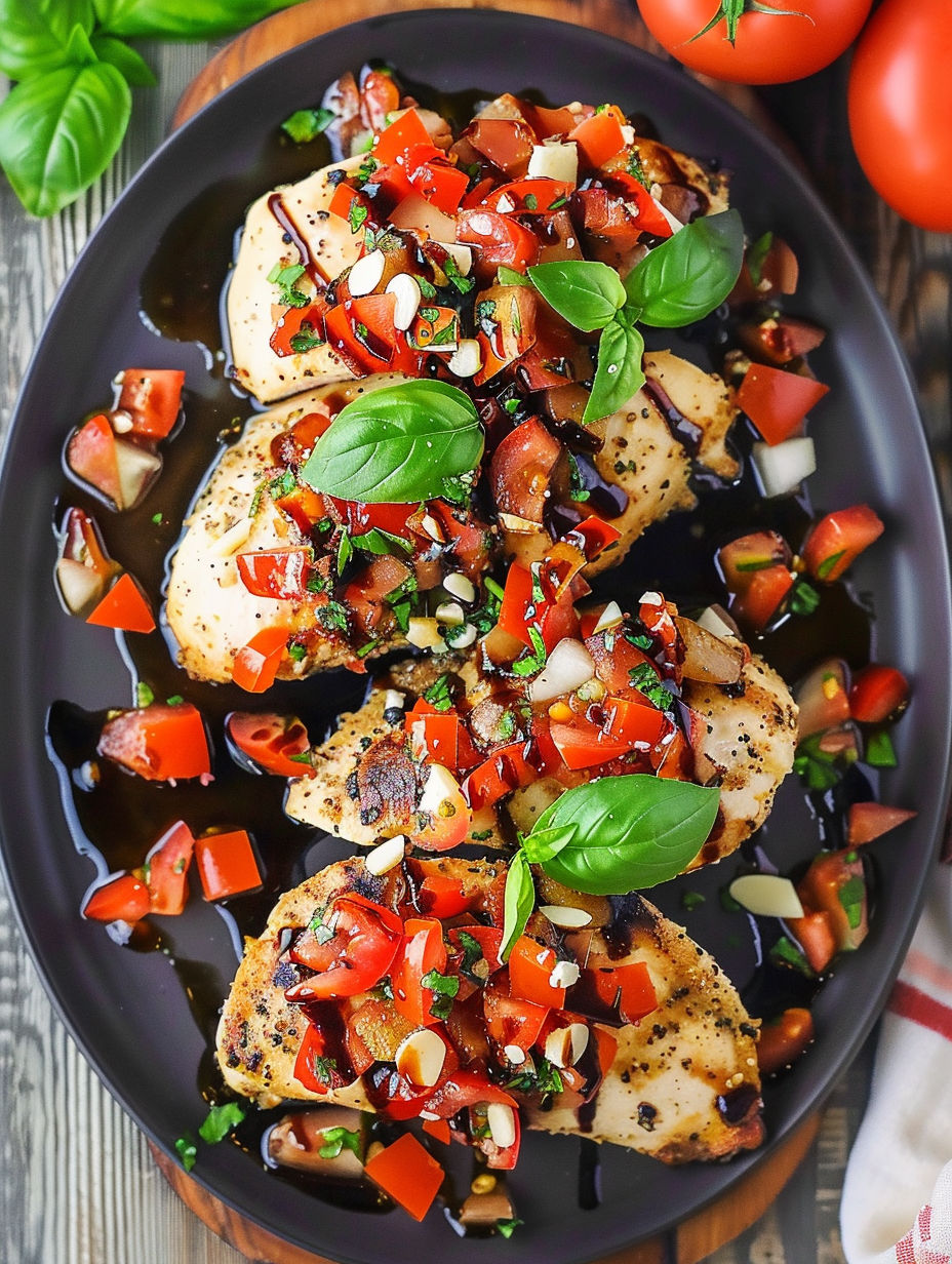 Chicken with tomatoes and basil.