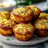Plateau de muffins salés moelleux avec des courgettes et du fromage.